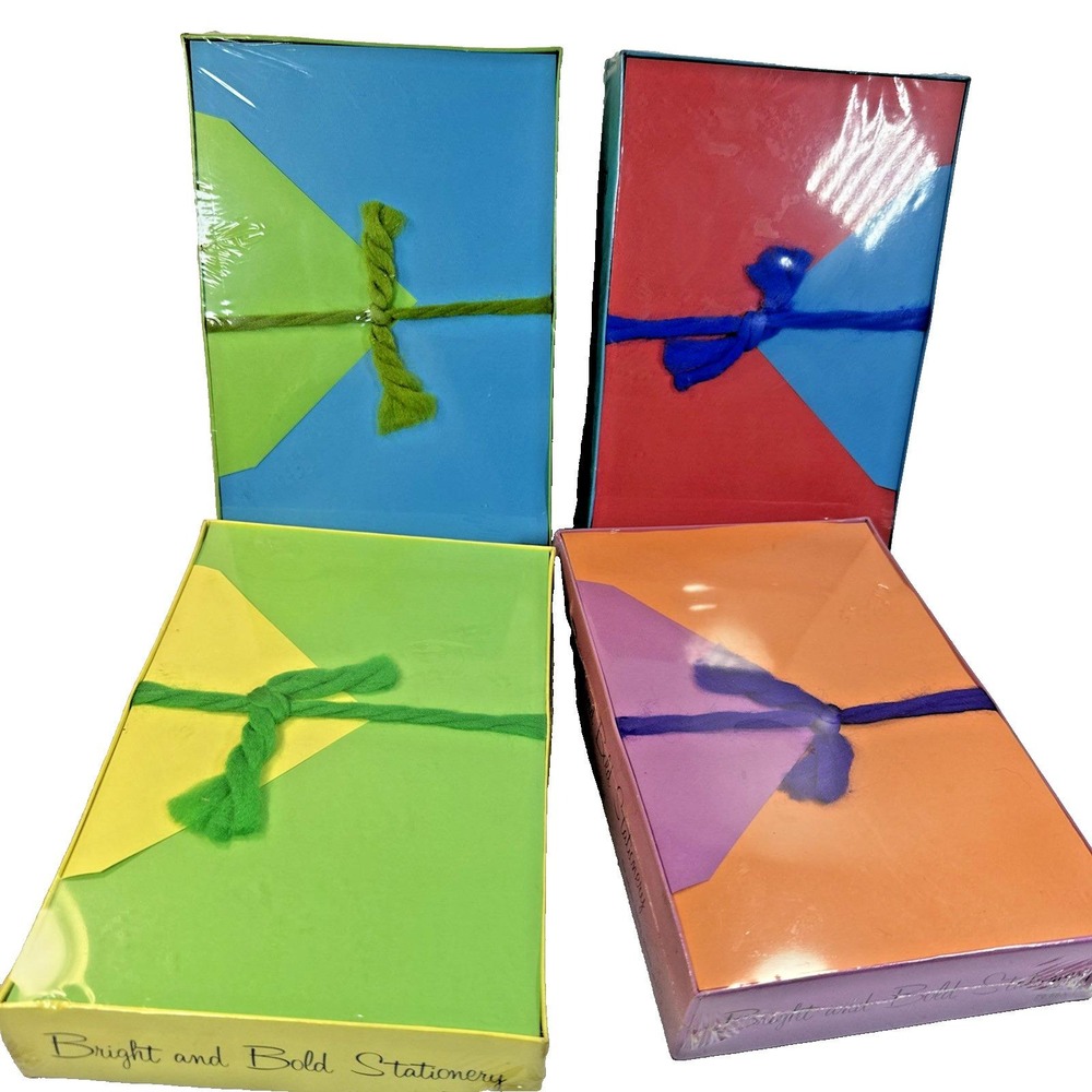 Vintage Set Of 4 Bright & Bold Stationary 20 sheets & 10envelopes EACH (sealed)